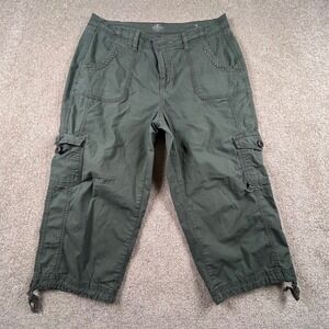 St John's Bay Womens Cargo Capri Pants Olive Green Utility Crop Size 10 0958